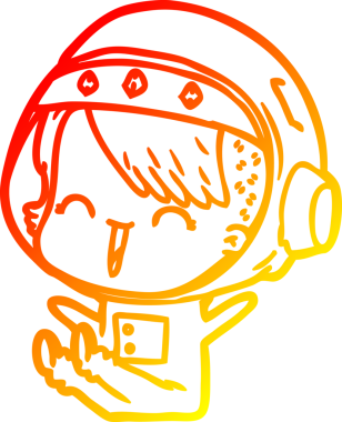 Bir insan tarafından çizilmiş mutlu bir uzay kızının sıcak çizgi çizimi