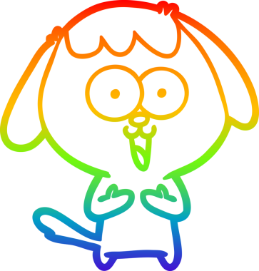 Gökkuşağı gradyan çizimi. Bir insan tarafından çizilmiş şirin bir köpek çizimi.