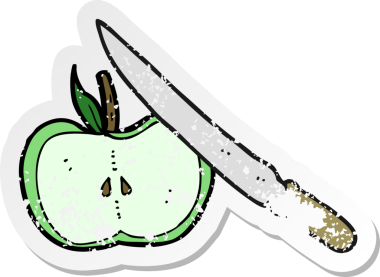 Bir insan tarafından dilimlenen çizgi film elmasının gerilimli yapıştırması.