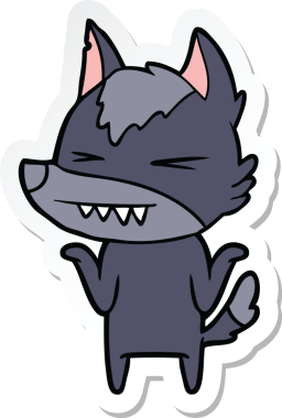 Bir insan tarafından çizilmiş kızgın bir kurt çizgi filminin çıkartması.