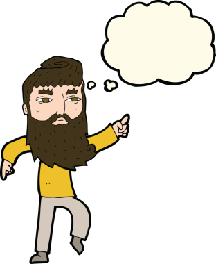 Çizgi film sakallı adam bir insan tarafından çizilmiş düşünce balonuyla yolu gösteriyor.