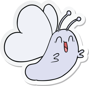 Bir insan tarafından çizilmiş komik bir kelebeğin çıkartması.