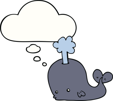 Bir insan tarafından çizilmiş düşünce baloncuklu çizgi film balinası