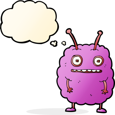 Bir insan tarafından çizilmiş düşünce baloncuklu komik uzaylı canavar.