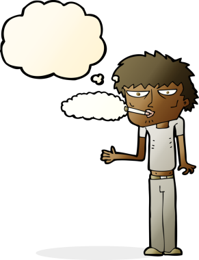 Bir insan tarafından çizilmiş düşünce kabarcığı olan çizgi film tiryakisi.