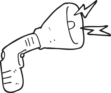 Bir insan tarafından çizilmiş siyah beyaz çizgi film megafonu.