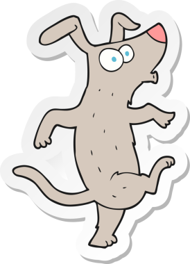 Bir insan tarafından çizilmiş dans eden bir köpeğin çıkartması.