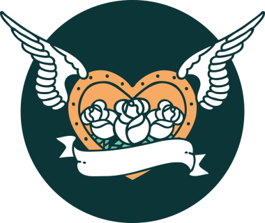 Bir insan tarafından çizilmiş çiçek ve bayrak ile uçan bir kalbin ikonik dövme görüntüsü