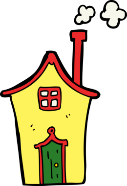 Bir insan tarafından çizilmiş karikatür evi.