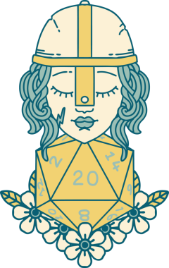 Retro Dövme Tarzı İnsan Dövüşçüsü Doğal 20 D20 zar atışıyla Bir insan tarafından çizilmiş