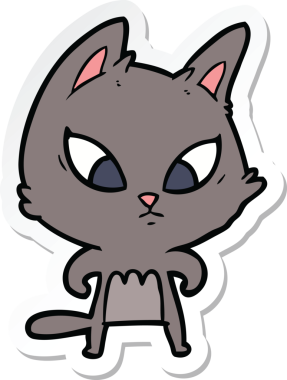 Bir insan tarafından çizilmiş kafası karışmış bir çizgi film kedisinin çıkartması.