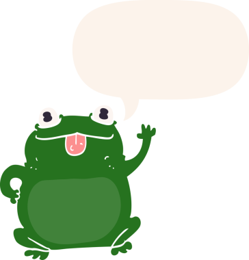 bir insan tarafından çizilmiş, konuşma baloncuklu bir kurbağa.