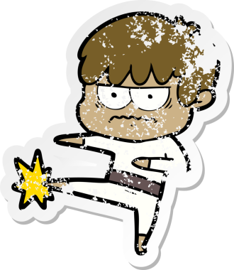 Bir insan tarafından çizilmiş kızgın bir çizgi film çocuğunun sıkıntılı çıkartması.