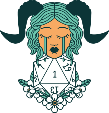 Retro Dövme Biçimi Ağlama Ağlama Doğal bir D20 zar atışıyla bir insan tarafından çizilmiş