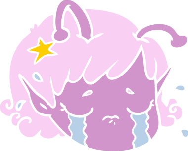 Düz renkli çizgi film uzaylı kız yüzü bir insan tarafından çizilmiş.