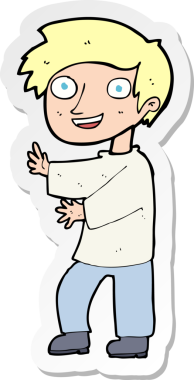 Bir insan tarafından çizilmiş heyecanlı bir çocuğun çıkartması.