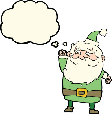 Bir insan tarafından çizilmiş düşünce baloncuklu Noel Baba çizgi filmi.