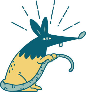 Bir insan tarafından çizilmiş geleneksel dövme stili sinsi bir fare resmi.