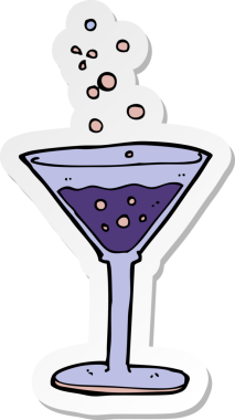 Bir insan tarafından çizilmiş karikatür kokteyle ait etiket.