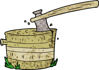 Bir insan tarafından çizilmiş baltalı ağaç kütüğü.