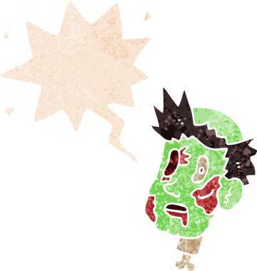 grunge 'da konuşma baloncuğu olan çizgi film zombisi kafası bir insan tarafından çizilmiş tedirgin geçmiş dokuma tarzı