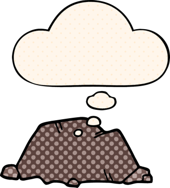 Çizgi roman tarzında bir insan tarafından çizilmiş düşünce baloncuklu çizgi film rock 'ı.