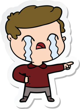 Bir insan tarafından çizilmiş, ağlayan bir çizgi film karakterinin çıkartması.