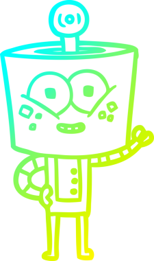 Bir insan tarafından çizilmiş mutlu çizgi film robotu çizimi.