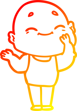 Bir insan tarafından çizilmiş, mutlu kel bir adamın çizgi çizimi.