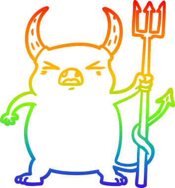 Gökkuşağı gradyan çizgi çizimi Bir insan tarafından çizilen kızgın küçük şeytan