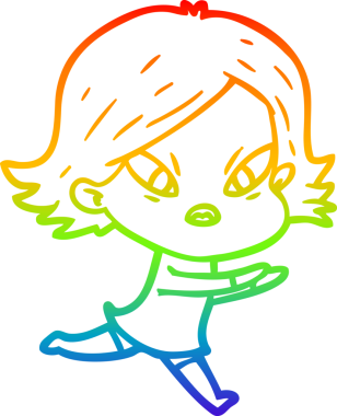 Çizgi film çizen gökkuşağı gradyanı bir insan tarafından çizilmiş stresli kadın.