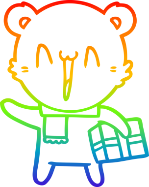 Mutlu kutup ayısı karikatürünü çizen gökkuşağı gradyanı bir insan tarafından çizilmiş.