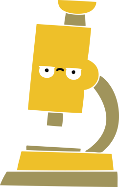 Bir insan tarafından çizilmiş bir mikroskobun düz renkli retro karikatürü