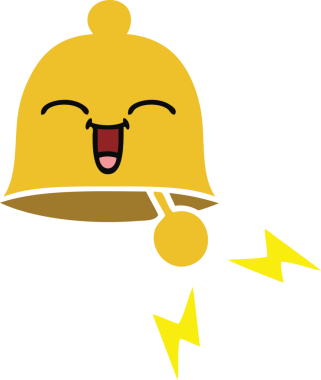 Bir insan tarafından çizilmiş çalan çanın düz renkli retro karikatürü