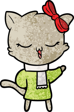 Bir insan tarafından çizilmiş kafasında yay olan çizgi film kedisi.