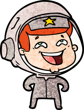 Bir insan tarafından çizilmiş gülen astronot çizgi filmi.