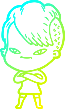 Hipster saç kesimi bir insan tarafından çizilmiş hoş bir çizgi film kızı çizimi.