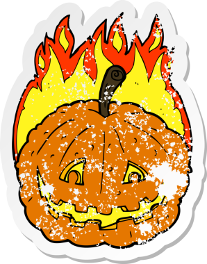 Bir insan tarafından çizilmiş sırıtan balkabağı çizgi filminin kederli retro yapıştırması.