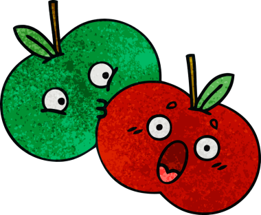 Bir insan tarafından çizilmiş bir çift elmanın retro grunge deseni