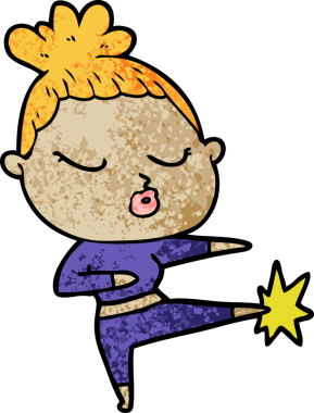 Bir insan tarafından çizilmiş sakin bir kadın çizgi filmi.