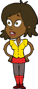 Bir insan tarafından çizilmiş kalçaları olan çizgi film kadını.