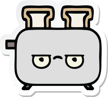 Bir insan tarafından çizilmiş bir tost makinesinin şirin bir karikatürü.