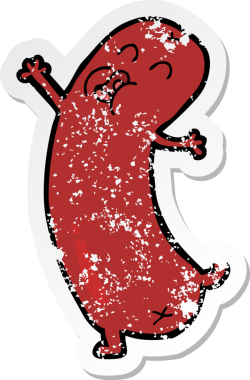 Bir insan tarafından çizilmiş dans eden bir sosisin sıkıntılı çıkartması.