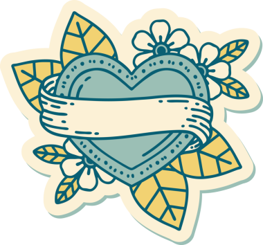 Bir insan tarafından çizilmiş geleneksel bir kalp ve bayrak stili dövme çıkartması.