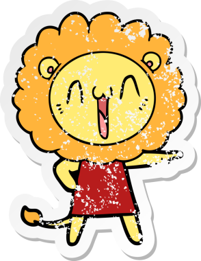 Bir insan tarafından çizilmiş mutlu çizgi film aslanının sıkıntılı çıkartması.