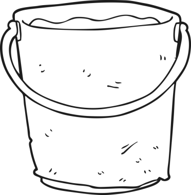 Bir insan tarafından çizilmiş siyah beyaz bir kova su.