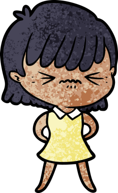 Bir insan tarafından çizilmiş kızgın çizgi film kızı.