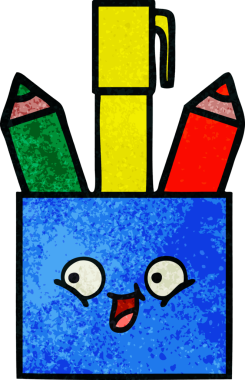 Bir insan tarafından çizilmiş bir kalem tenceresinin retro grunge desen karikatürü