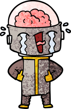 Bir insan tarafından çizilmiş ağlayan robot çizgi film.