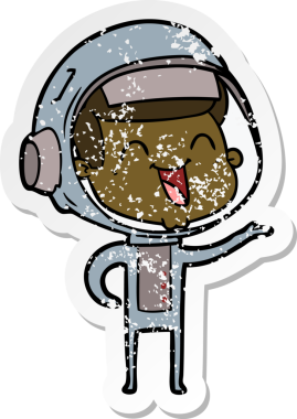 Bir insan tarafından çizilmiş mutlu bir astronotun sıkıntılı çıkartması.